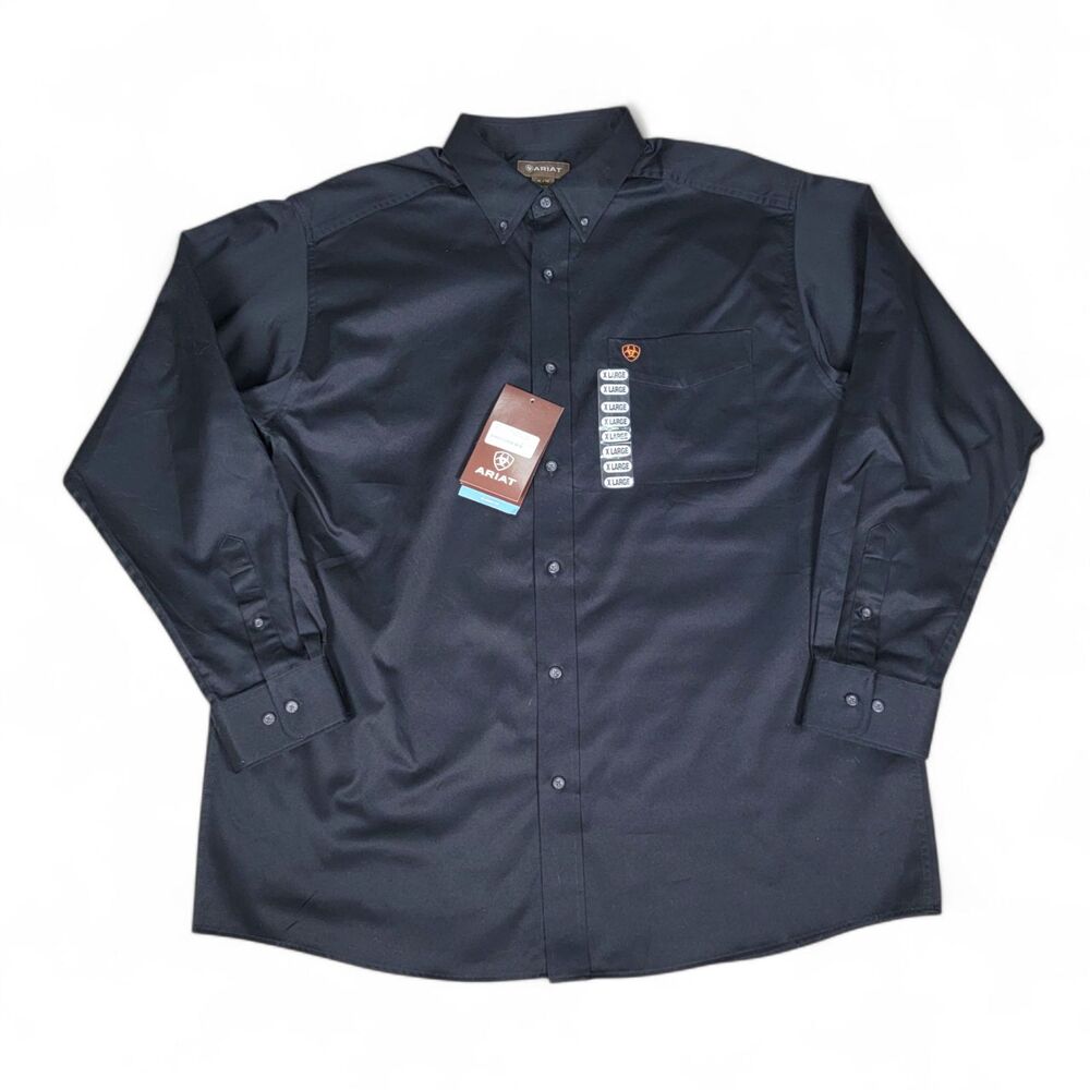 Ariat Solid Twill Classic Fit Shirt Men's XL Black Long Sleeve Button Down NWT